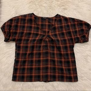 Madewell Women’s Size Small Gathered V-Neck In Plaid